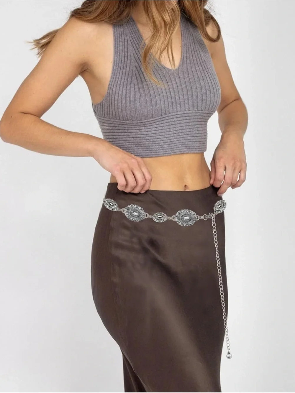 Silver Western Medallion Chain Belt